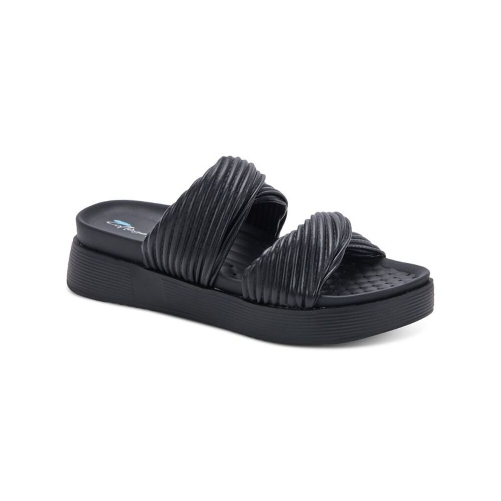AQUA COLLEGE Womens Black 1 Platform Clarissa Wedge Slide Sandals Shoes 11 M